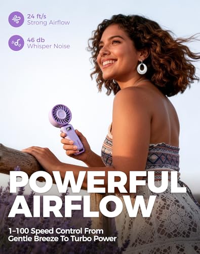 Image of Diveblues Portable Turbo Fan, 100 Speed Handheld Fan with Strong Airflow, Foldable 4 in 1 Personal Fan for Neck, Desk & Travel, USB-C Rechargeable, Lightweight for Summer, Concerts & Outdoor Use