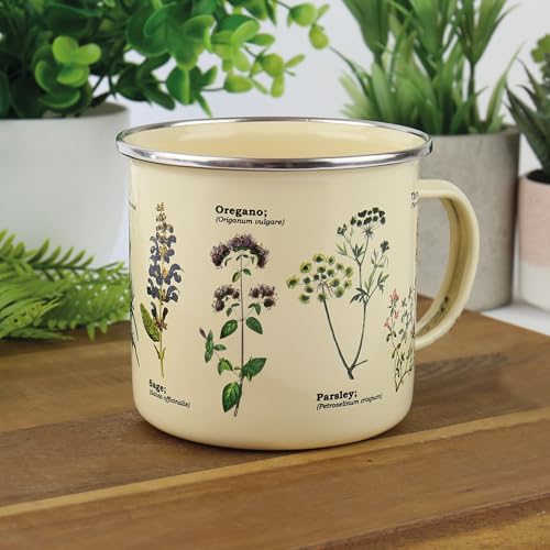 Gift Republic Herbs Enamel Mug, Outdoor Camping Cup, 500 ml Metal Coffee Cup Herb Plant Design Gift Idea - Image 2