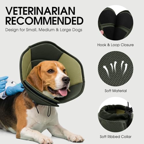 Image of Dog Cone - Soft Cone for Dogs to Stop Licking, Pet E-Collar Alternative After Surgery, Adjustable Pet Recovery Collar for Wound Healing, Army Green Large