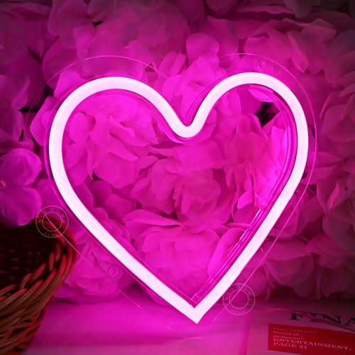 Image of SYLHOME Pink Heart Led Neon Light Sign Battery Operated or USB Powered Bedroom Wedding Wall Sign Decor Valentines Day Birthday Anniversary Sign USB 7.87 inch X 7.28 inch