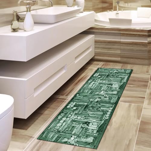 Alfombra lavable verde oscuro de 100 x 250 cm que evita resbalones 4