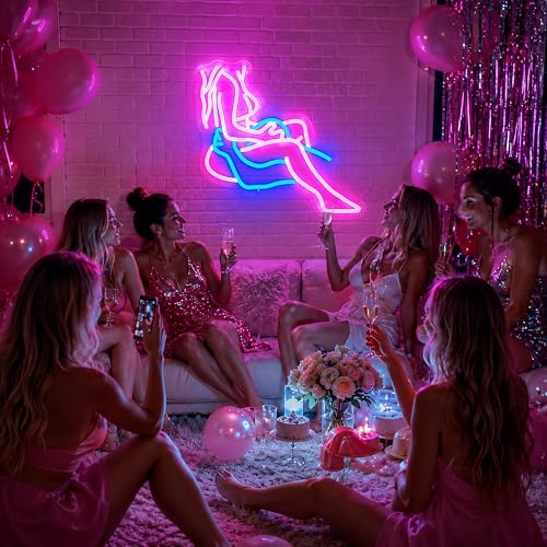 Image of Lady Neon Sign, JGHTURIE Neon Signs for Wall Decor, Pink & Blue Light Up Signs for Room Decor Bar Led Sign for Man Cave, Party, Office, Art Decoration, USB Powered