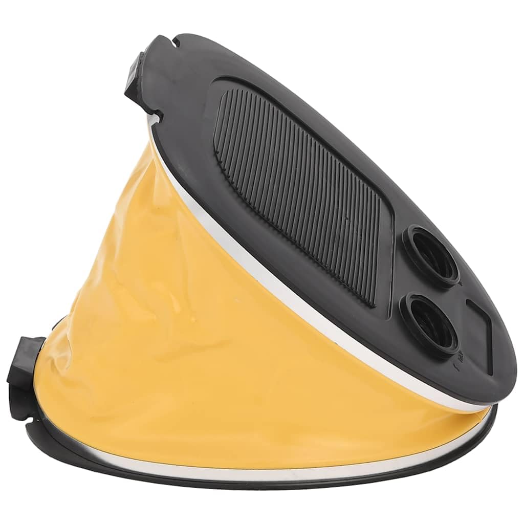 Pompka nożna 26 x 18 cm wykonana z wytrzymałego polipropylenu (PP) i PE w kolorze szarym i żółtym, ze ściśliwym wzornictwem i długością węża 135 cm, idealna do pompowania mat do jogi, łóżek