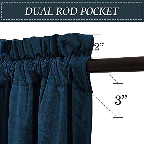 Image of RYB HOME Extra Long Velvet Curtains 102 inches for Sliding Patio Glass Door | Energy Saving, Theraml Privacy, UV Heat Blocking, for Living Room Bedroom Dining Room, Navy Blue, W52 x L102, 2 Panels