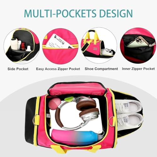 Image of Urbanstand Gym Bag for Men & Women - 30L Duffel Bag with Shoe Compartment, Weekender Water Resistant Sports Duffle Bag for Travel, Fitness & Workouts, Pink Yellow