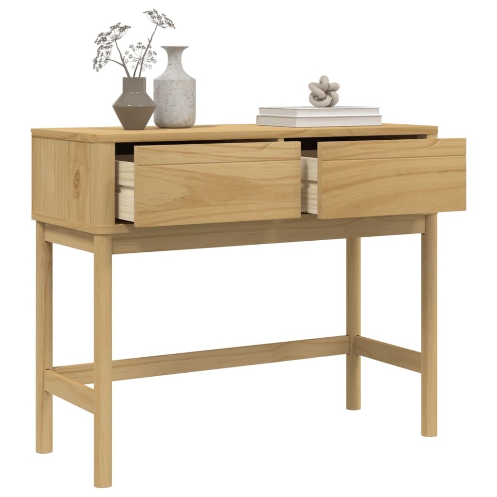 Floro - Tavolo consolle marrone cerato in legno di pino massiccio, 89,5 x 36,5 x 73 cm, con 2 cassetti, tavolino in legno stabile, per soggiorno, corridoio, divano e camera da letto