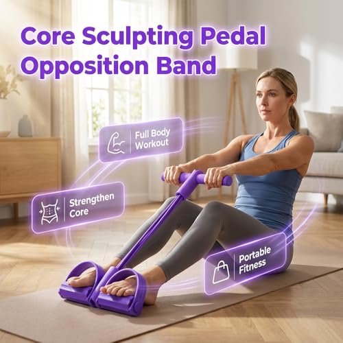 Image of Multifunction Pedal Resistance Band with Handles, 50lbs Heavy Duty Elastic Exercise Bands for Legs Arms Abdomen, Portable Fitness Resistance Tubes for Home Gym Yoga Strength Training