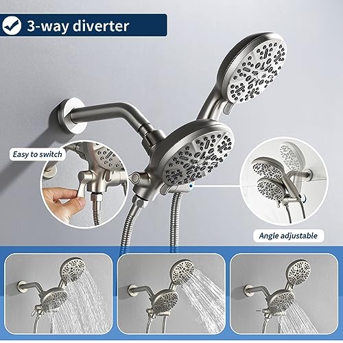 Image of 3 Handle Shower Faucet Set with Tub Spout Bathtub Shower Faucets Combo Set Shower System Complete Tub and Shower Trim Kit Brushed Nickel