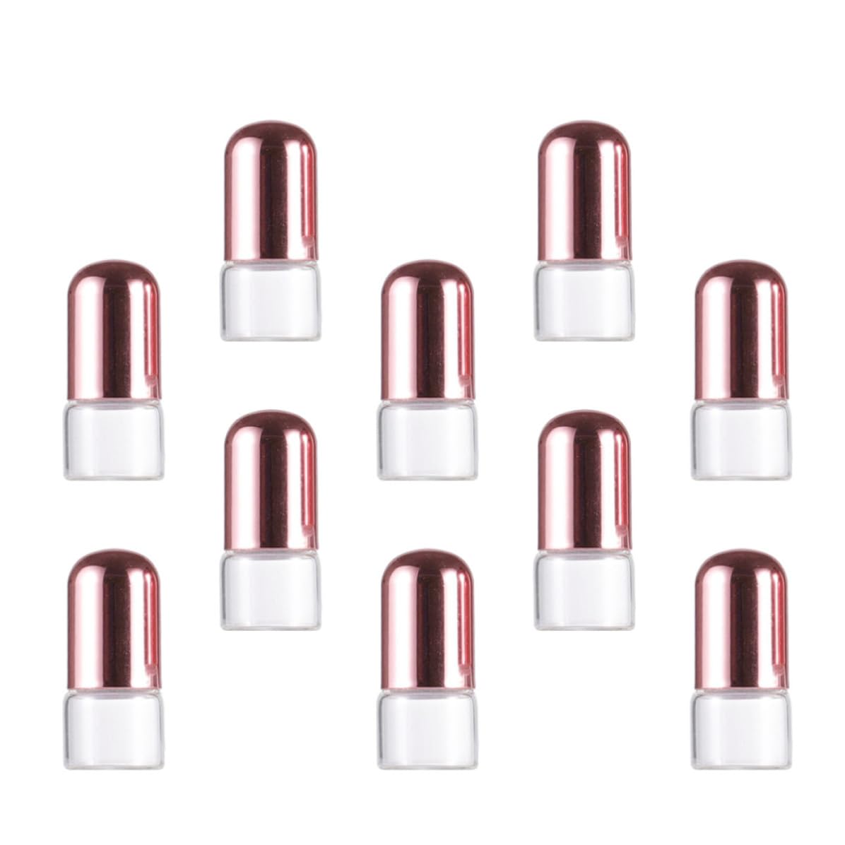 Muiltvoe 10pcs Glass Essential Oil Roller Bottles 1ml with Rose Gold Aluminium Lid, Leak-proof and UV Protection, for Travel Perfume and Aromatherapy Use