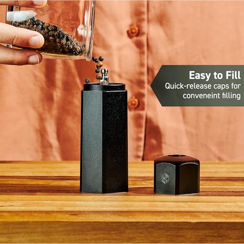 Image of HexClad Tabletop Salt and Pepper Mill Set and Carrying Caddy Holder with Adjustable Coarseness Settings