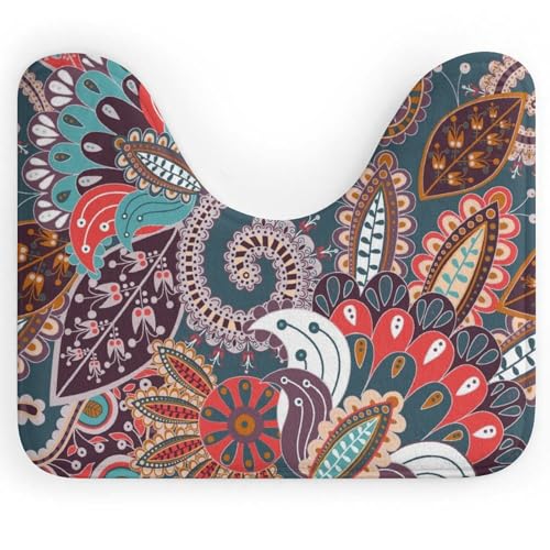 U型 トイレマット エスニック柄 和風 ペイズリー柄 バスマット 足ふきマット バスルームマット U型トイレマット 滑り止め 吸水 静音 抗菌 洗える おしゃれ