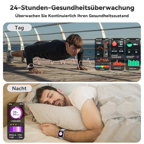 Smartwatch Damen Herren, 1.83" HD Fitness Tracker mit Schrittzähler/Blutdruckmessung/Pulsuhren/Telefonfunktion, Schlaftracker… – Ansicht 3