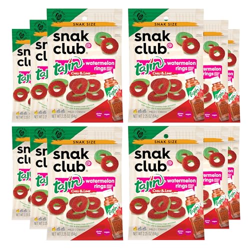 Snak Club Tajin Watermelon Rings, Chili & Lime Gummy Snacks, Mild in Heat Bold in Flavor, Gluten-Free Snack, 2.25oz,(Pack of 12)