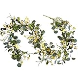 Bibelot 6FT Artificial Eucalyptus Garland, Spring Greenery Garland with Berries and Wildflowers for Home Table Mantle Wedding Festival Indoor Outdoor Decor