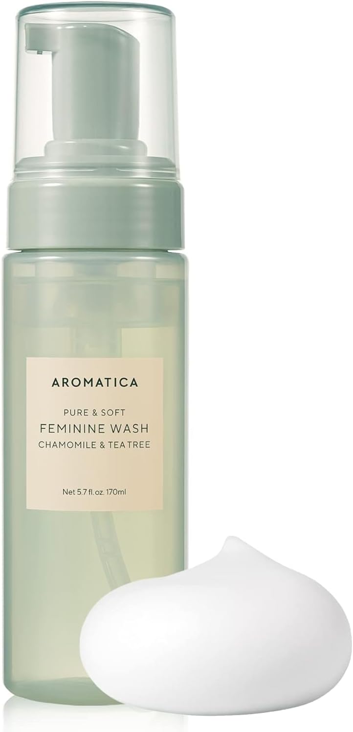 AROMATICA Pure & Soft Feminine Wash Chamomile & Tea Tree (Soft Foam Type) 5.7 fl. oz / 170 ml - Gentle and Soothing Intimate Herbal Feminine Wash - pH-Balanced, Calming, Vegan, Cruelty Free