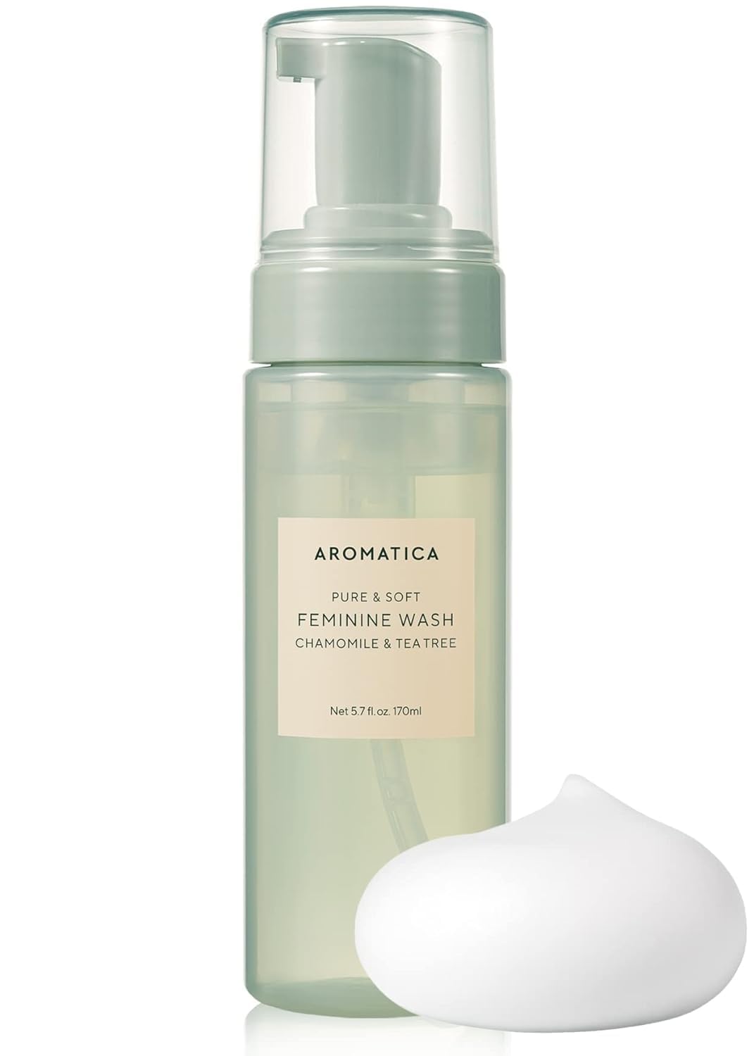 AROMATICA Pure & Soft Feminine Wash Chamomile & Tea Tree (Soft Foam Type) 5.7 fl. oz / 170 ml - Gentle and Soothing Intimate Herbal Feminine Wash - pH-Balanced, Calming, Vegan, Cruelty Free
