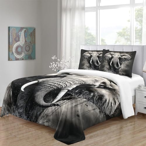 Housse de couette microfibre avec fermeture éclair parure lit éléphant 3D - 5