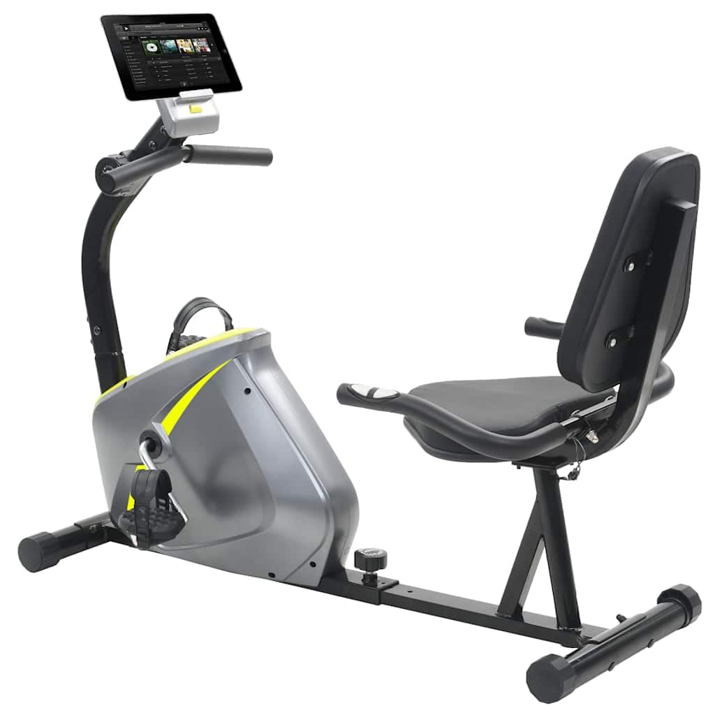 Magnetyczny rower treningowy z pomiarem tętna, wyświetlaczem LCD i uchwytem na tablet, regulowane wyściełane siedzisko, antypoślizgowe pedały z paskami, cichy opór