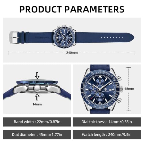Image of BENYAR Men's Watches Chronograph Watch for Men Multifunction Black Waterproof Sport Fashion Quartz Wristwatches Calendar with Stainless Steel Strap
