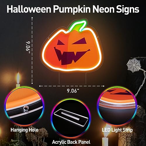 Image of Thanksgiving Pumpkin Neon Signs, Fall Pumpkin Neon Light Sign for Bedroom Wall Decor, USB Powered Light up Sign with Base, Pumpkin LED Signs Room Decor Aesthetic for Thanksgiving Decoration Gift