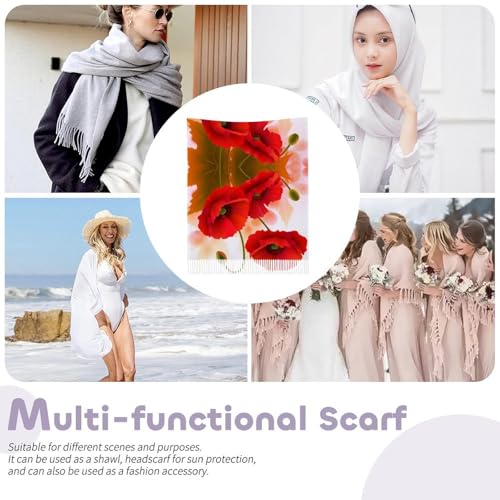Fashion Scarves Shawl Poppy Flowers Vivid Petals Printed Tassel Shawl Scarf for Women Warm Soft Large Long Rectangular Fashion Scarves3