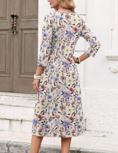 Image of Zeagoo Womens Dresses 3 /4 Sleeve Casual Fall A Line Midi Dress with Pockets