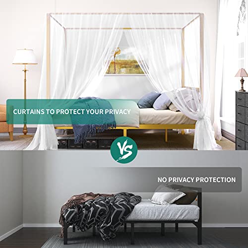 Yitahome Metal Four Poster Canopy Bed Frame 14 Inch Platform With Built-In Headboard Strong Metal Slat Mattress Support, No Box Spring Needed, Gold, King Size #TOP7