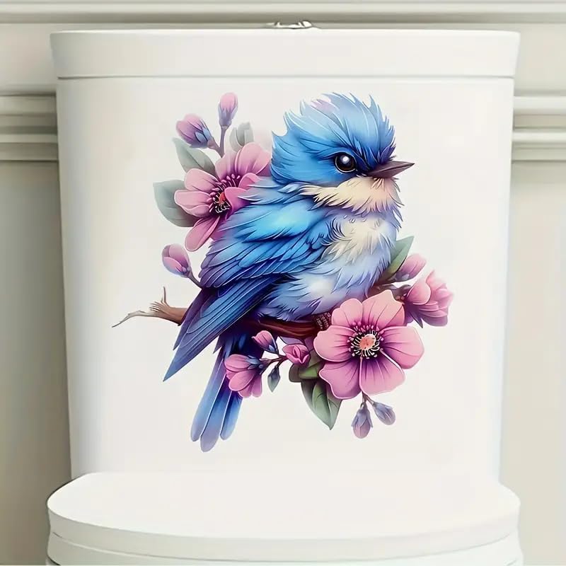 Bird & Floral Toilet Cover Sticker Decals,Fish Bird Flower Leaf Waterproof Toilet Lid Tank Seat Decals Cistern Self-Adhesive Bathroom Wall Sticker