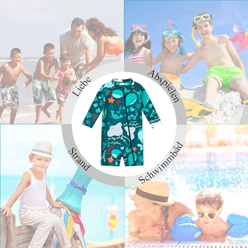upandfast Baby Junge Badeanzug UPF 50+ Langem Badebekleidung für Baby(Grün Walfisch,6-9 Monate)