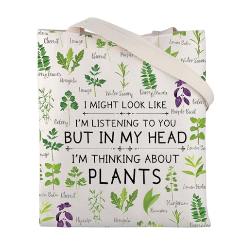 FUSTMW Plant Canvas Tote Bag Plants Gifts for Plant Lovers Shopping Bag Gift for Gardening Lovers Reusable Grocery Shoulder Bags (Plant Tote)