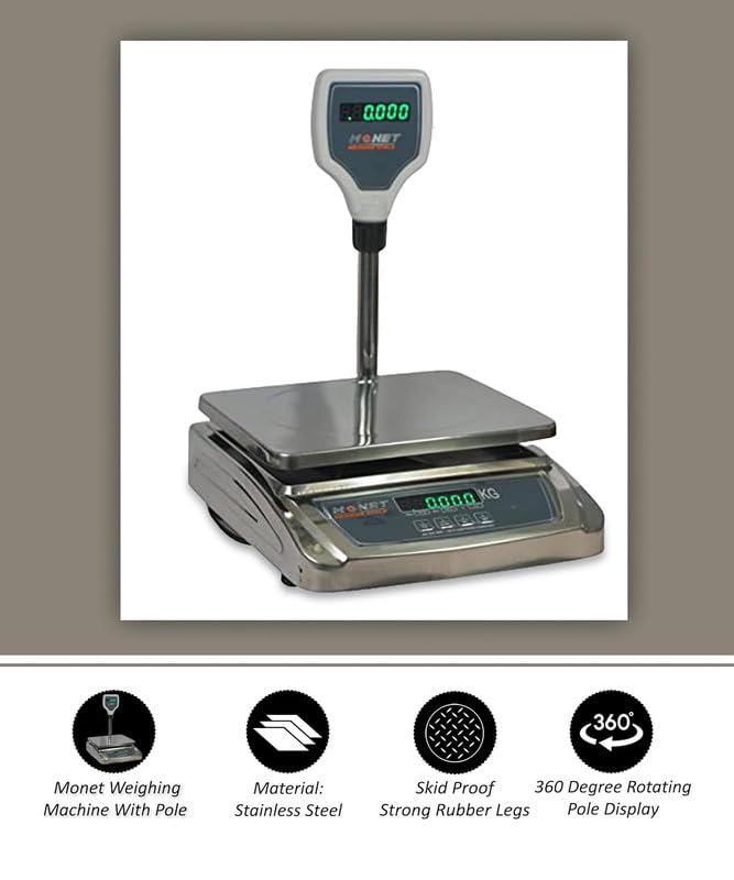 Image of MONET Weighing Scale With Pole | Green Display Light | For Industrial And Commercial Use | Weight Limit 30kg