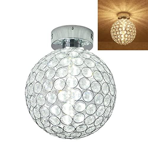 Moderne LED Kristall Deckenleuchte Dimmbar Flur Kristall kronleuchter Runde Chrome Deckenlampe Semi Flush Mount Sphärische Leuchter Deko Für Korridor Trepp Küche Schlafzimmer Wohnzimmer Ø25CM Cover