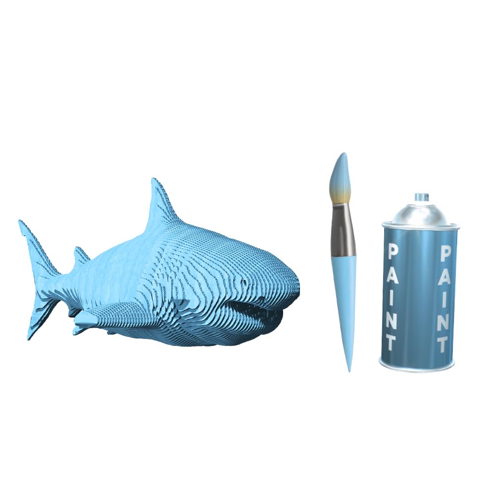 Requin Puzzle 3D en Carton – Maquette à Monter | 85 Pièces, 28 × 18 × 10 cm – Kit Sculpture DIY à Peindre, Matériaux Recyclés, Ados & Adultes, Idée Cadeau Déco
