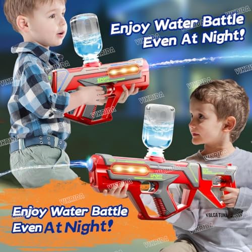 Image of VikriDA Electric Water Gun for Adults & Kids, 2 in 1 Water Gun Pistol with Light & Large Capacity | Free Extra Battery | Water Pistol for Swimming Pool, Beach Party & Outdoor Summer Gifts - Red