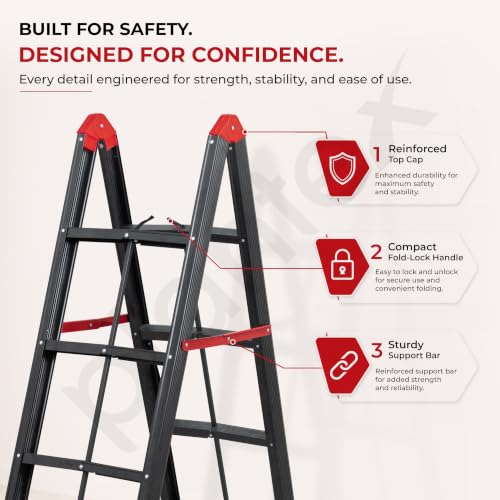 Image of Plantex Ladder for Home 4 Steps /Foldable Heavy-Duty A-Frame Step Ladder /Home, Office & Warehouse - (Red & Black,150 kg Capacity)