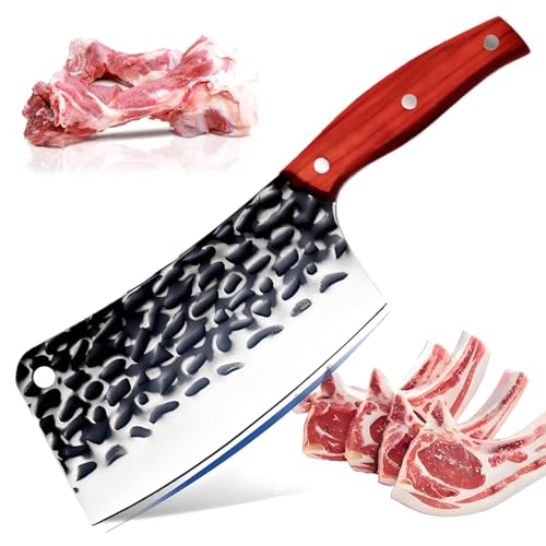 【古法鍛造技術伝承】 GSON 中華包丁 高炭素 ステンレス 刃渡り180mm 刃厚4mm キッチンナイフ 骨切り 肉切り 野菜切り 多機能 豚骨 牛骨切り 万能包丁 手打ち 鍛造加工 鋭い切れ味 耐久性高い 黒処理 錆びにくい 紅檀木ハンドル 高級仕様