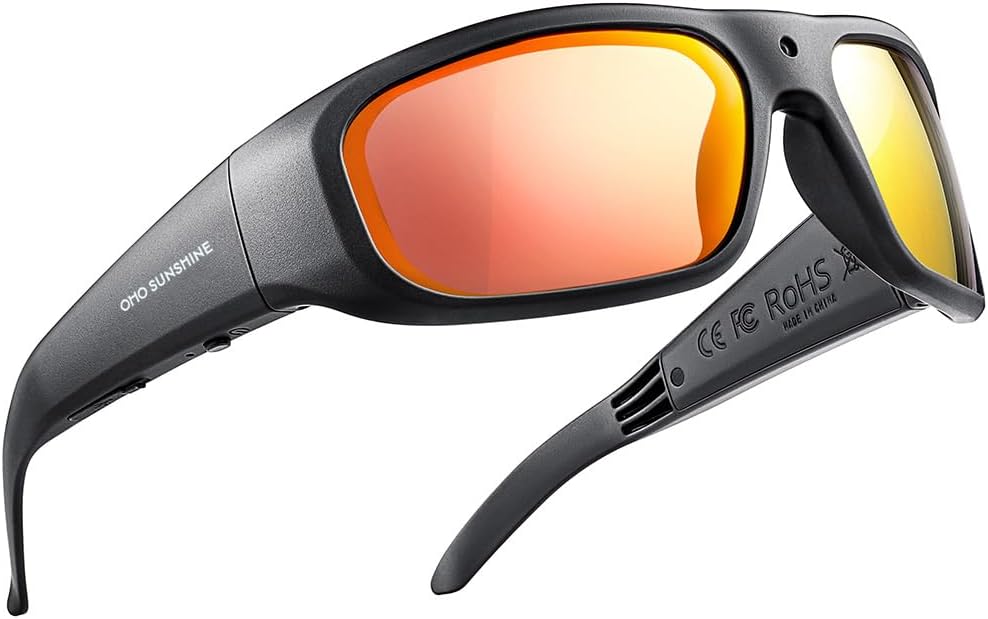 OhO 32GB Camera Glasses,24M Resolution H.265 1080P Smart Glasses with UV400 Sunglasses Lens for Outdoor Sport,Unisex-Mirror Red Lens