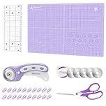 Rotary Cutter Set Purple - Quilting Kit incl. 45mm Fabric Cutter, 5 Extra Rotary Blades, A2 Self Healing Cutting Mat, Acrylic Ruler and Sewing Clips, Scissors, Ideal for Crafting, Sewing, Patchworking
