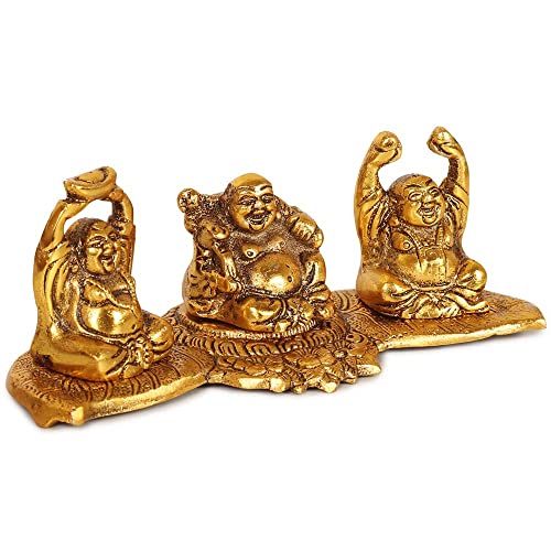 Figura de Buda Risueño de Metal 4 Pulgadas Dorado miniatura 4