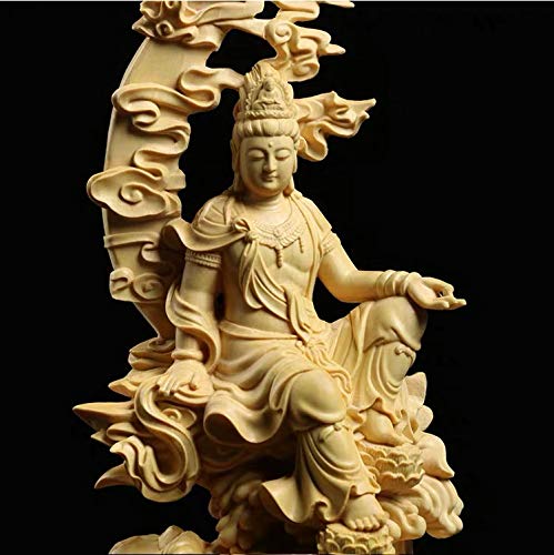 Amazon｜日月観音仏像黄楊木像家リビングに装飾物実木彫刻手作り芸術品