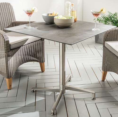 Destiny Gartentisch LOFT 80x80cm, Edelstahl, Tischplatte HPL, Beton dunkel (765599)
