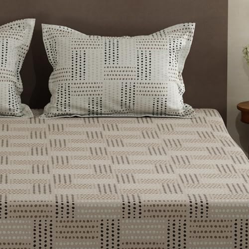 Image of Layers 100% Cotton Double Size Bedsheet Set | Grey Geometric Print | 120 TC Forever Collection | Soft & Breathable | Washable Bedsheet with 2 Pillow Covers | All Season