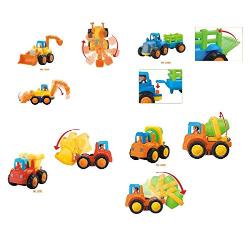 Image of Berry President Set of 4: Early Educational Push and Go Friction Powered Car Tractor Bulldozer Mixer Truck and Dumper Toys for Toddler Baby Children Kids Boys Girls (4EngineeringCar)