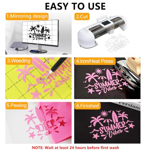 Image of FUNKAKA Heat Transfer Vinyl Rolls, 12 inch x 65ft Pink Iron on Vinyl for Shirt