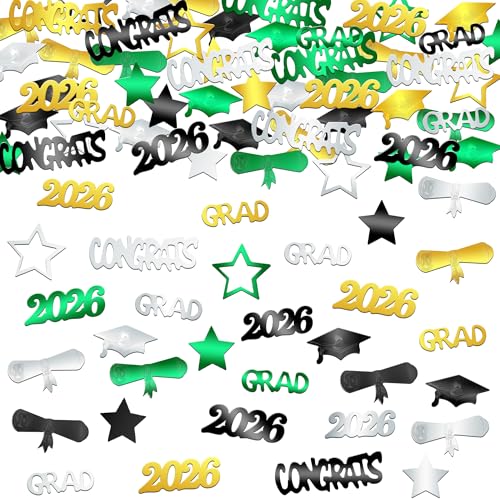 Image of KatchOn, Congrats Grad Confetti 2026 - Pack of 1000, Green and Gold Graduation Decorations 2026 Graduation Confetti for Class of 2026 Decorations, 2026 Graduation Decorations, Graduation Party Decor