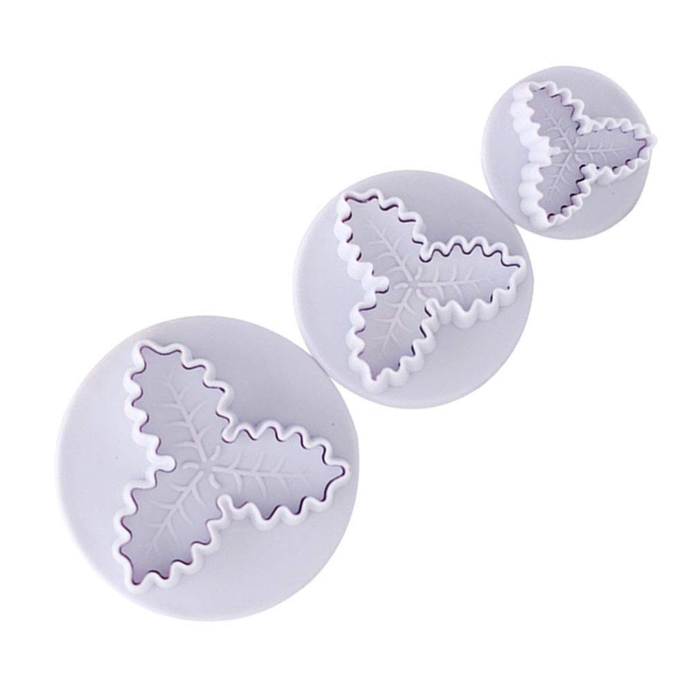 Set Di 3 Formine Per Biscotti A Forma Di Foglia Di Agrifoglio, Per Pasta Di Zucchero, Marzapane E Decorazioni Natalizie, Dimensioni Variabili (3,7/3/1,9 Cm) - 3
