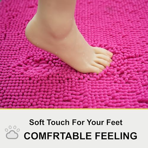 Image of Bathroom Rugs Chenille 3-Piece Extra Soft and Absorbent Shag Bathroom Rugs, Machine Wash Mat, Strong PVC Non-Slip Underside, Plush Carpet Mats (Rose Red)