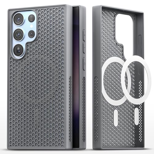 Image of Pikkme Back Cover for Samsung Galaxy S24 Ultra 5G | Honeycomb Cooling Design | Silicone Heat Dissipation | Mag-Safe Compatible | Shockproof Camera Protection Bumper Case (Grey)