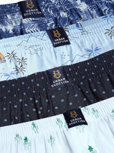 Image of Urban Scottish Ultra-Comfortable Men's Boxer Pants (Pack of 4), 100% Cotton with Stylish Print, Soft & Stretchy Elastic Waist Band, Dynamic Movement & Hardwearing Stitching,Breathable Gentle Snug Fit