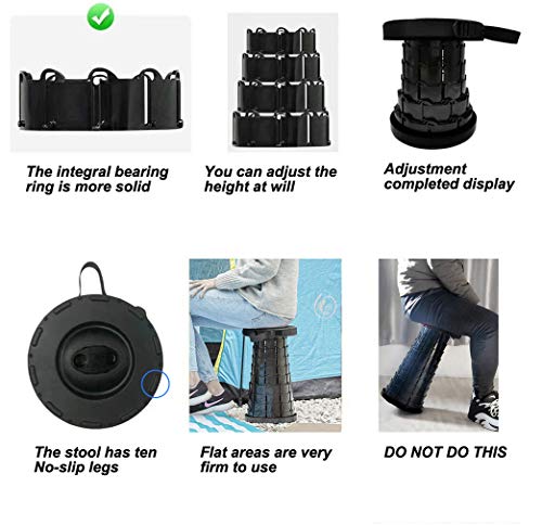 Simple Stool Collapsible, Portable Retractable/Telescoping Stool Load 330 lb, Camping Folding Seat for Travel, Fishing, Garden - Thumbnail 4